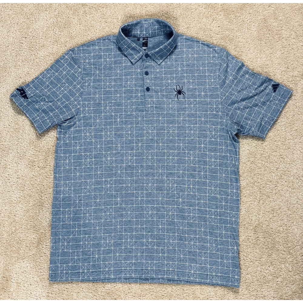 Adidas Ultimate 365 Golf Polo Shirt Power Grid Blue Stretch Spider Logo Medium